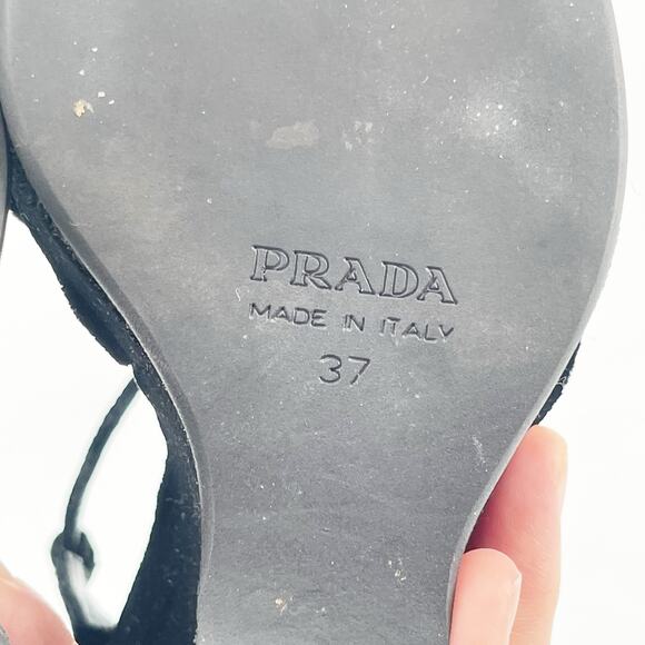 Vintage Prada Black Velvet Jeweled Embellished Platform Wedge Heel Sandals IT 37 - Picture 10 of 10